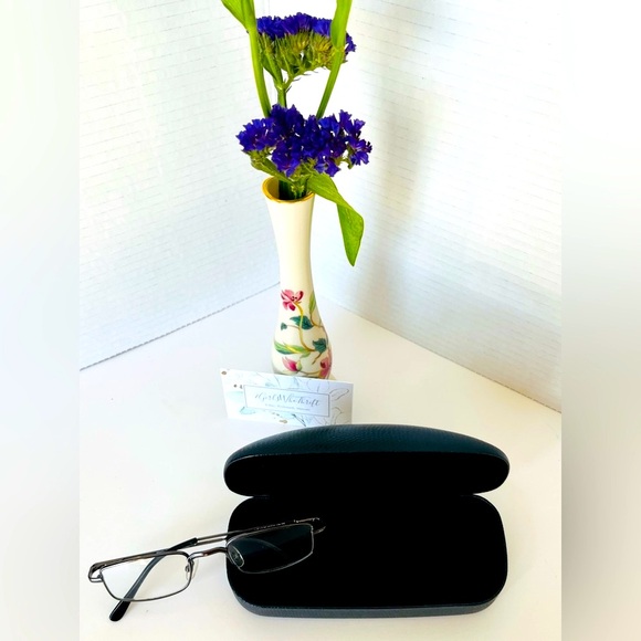 BROOKS BROTHERS Eyeglass Case Hard Shell Pebble Navy Blue Gold Lettering - Picture 3 of 9